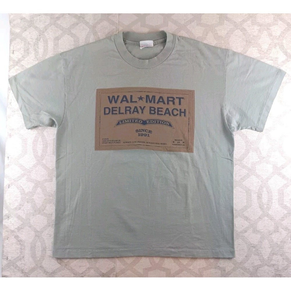 Vintage Hanes Walmart Delray Beach Florida Shirt Large Gray Short Sleeve